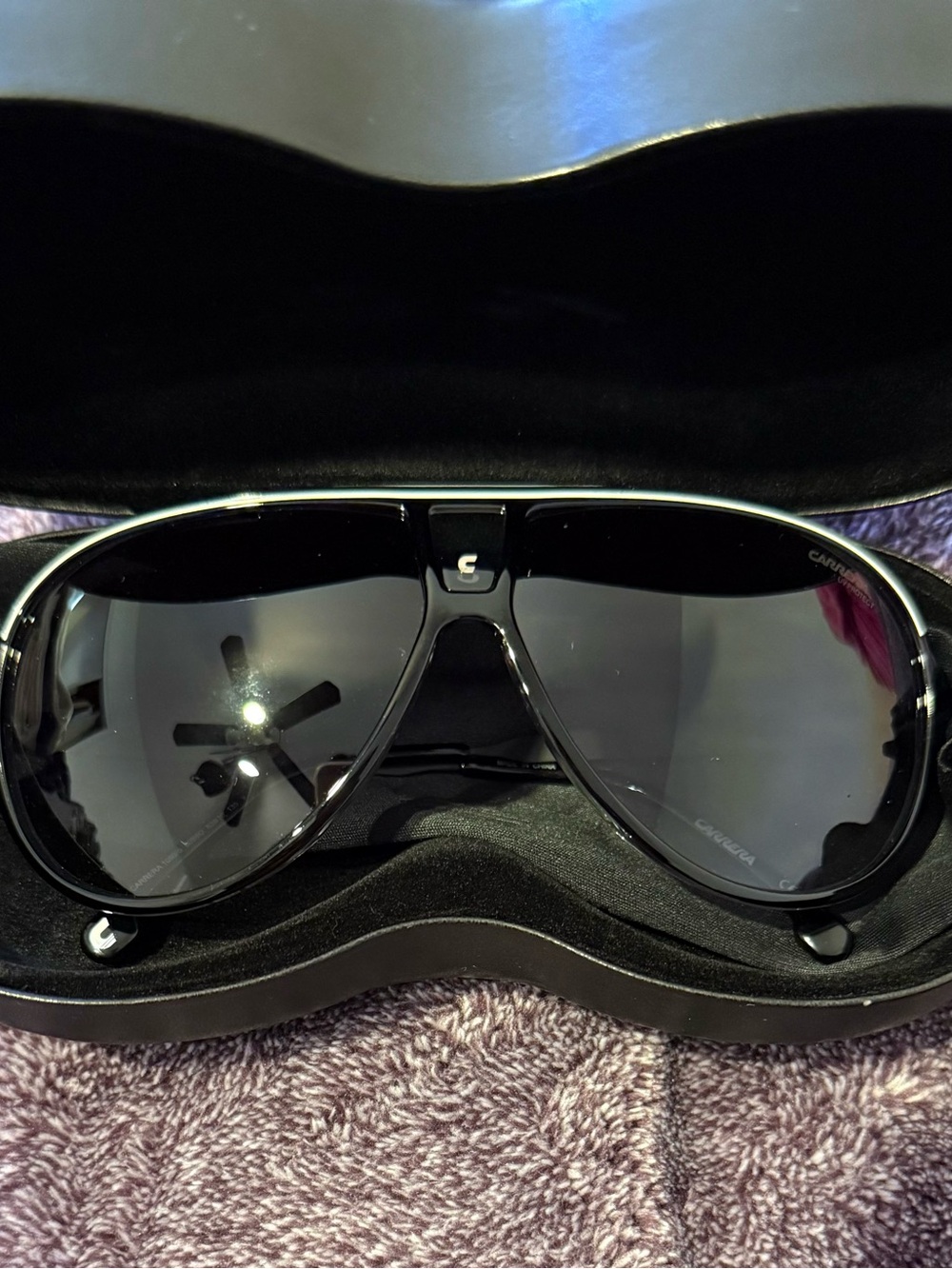 Carrera Black/White/Gray Aviator Sunglasses with Dark Smoke Lenses